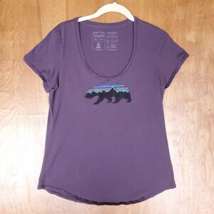 Patagonia T Shirt Womens M Slim Fit Organic Cotton Bear Graphic Logo Purple
